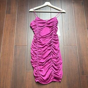 Almost Famous Fuchsia Ruched Mini Dress